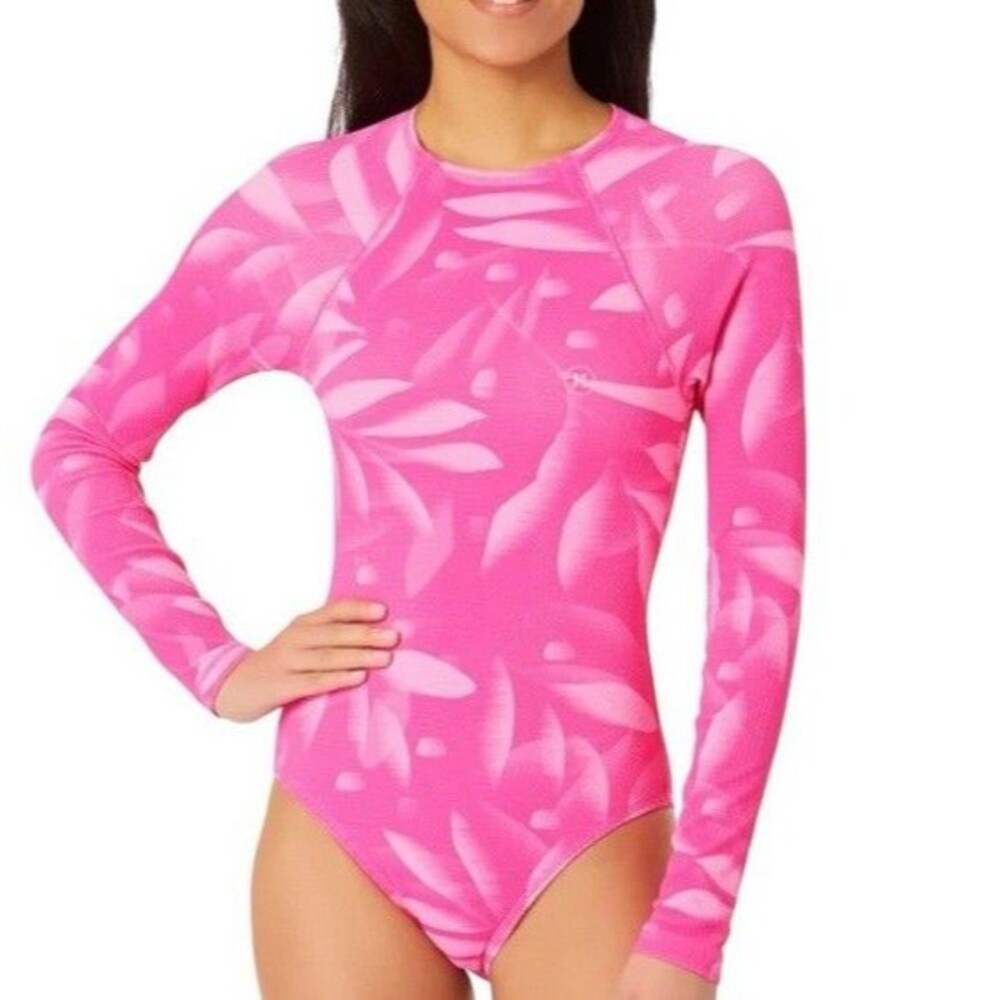 Hurley Women's UPF 50+ Small S Long Sleeve Swimsuit Pink w/ White Flowers NWT